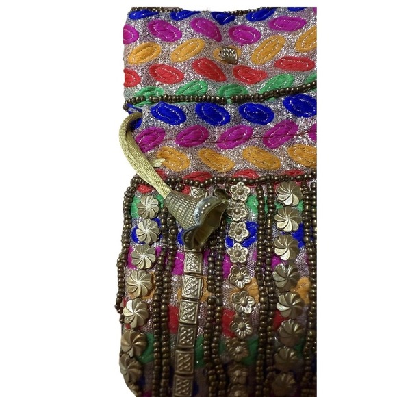 Vintage Beaded Indian Mini Bag Purse With Jewelry Pouch Amrapoli Unique Timless - Picture 2 of 6